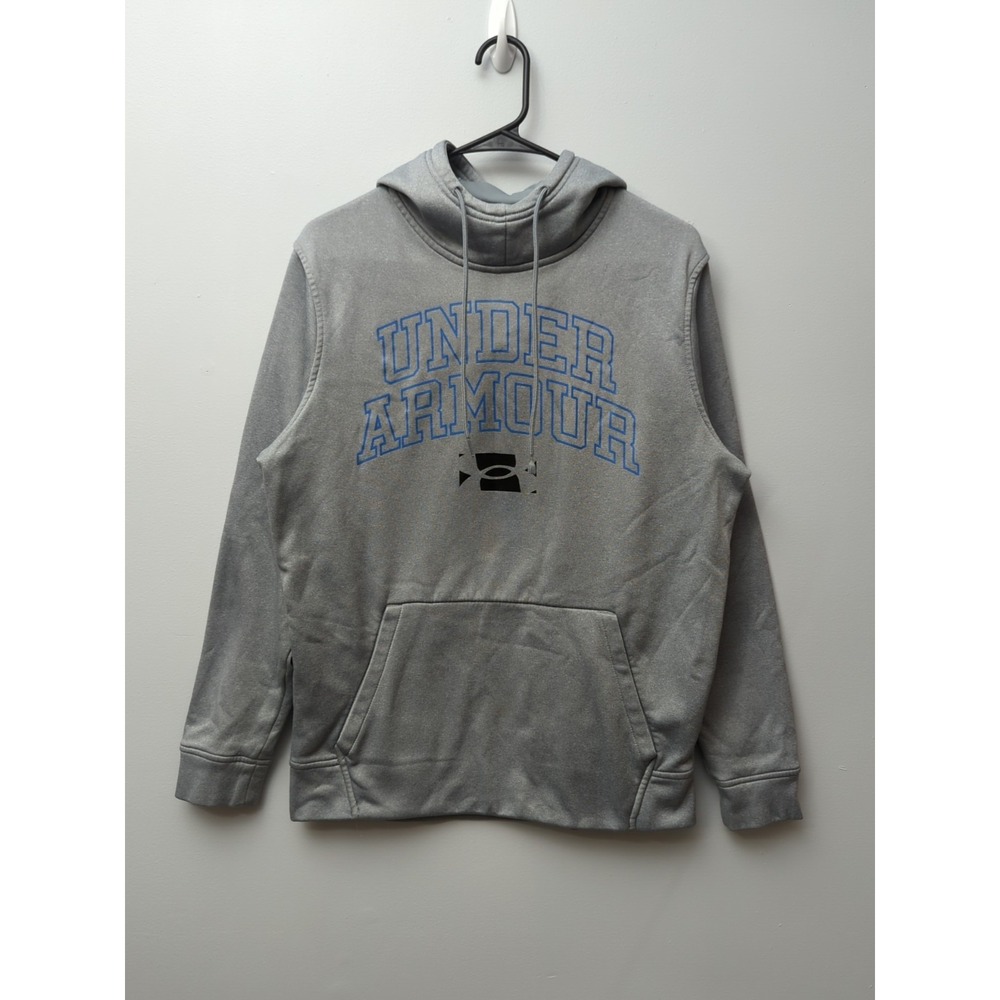 Z1‎ Under Armour Men's Size S Fleece Script Hoodie Grey Sweatshirt Pocket